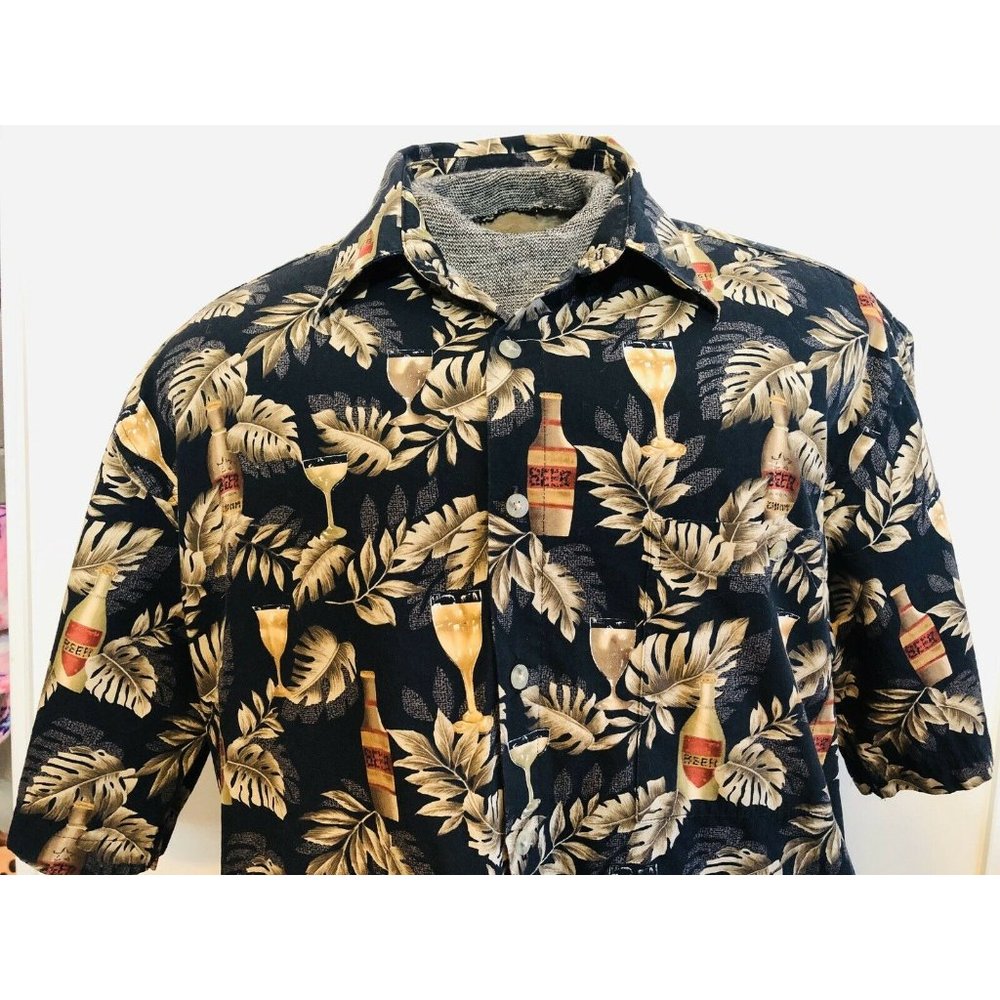 Campia Moda Mens Hawaiian Camp Shirt Black Beer - Picture 2 of 6